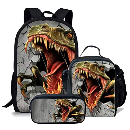 fifbird T-rex Dinosaurier-Schulter-Rucksack, Büchertasche, Thermo-Lunch-Tasche, Federmäppchen, 3 Sets für Grundschüler, Teenager, Laptop-Rucksack von, Multisaur-8, Einheitsgröße, Tagesrucksack von fifbird