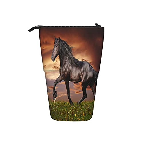 fifbird Teleskop-Federmäppchen, Stiftetasche, schwarzes Pferd, das auf Gras läuft, Federmäppchen, Bleistift-Organizer, Kosmetiktasche, merhfarbig, Einheitsgröße, Teleskop-Federmäppchen von fifbird