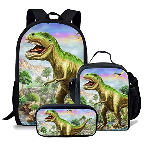 fifbird Tier-Schulrucksack, Lunchtasche, Federmäppchen-Set mit 3D-T-Rex-Dinosaurier-Büchertaschen, Studenten, stilvoller Unisex-Tagesrucksack für Jungen und Mädchen, Schulrucksack, 3-teiliges Set von, von fifbird