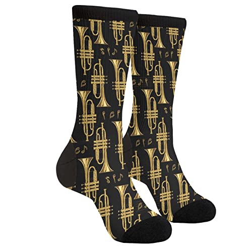 fifbird Unisex Socken Trompeten Musik Laufsocken Socken Lustige Crew Kleid Socken für Männer Frauen, Trompeten Musik, One size von fifbird
