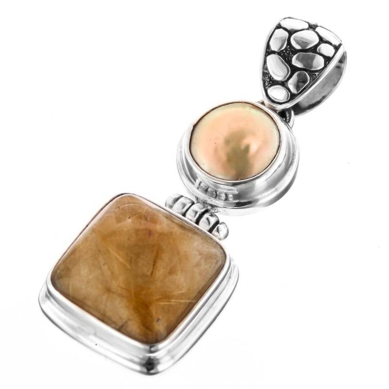 1 3/4"Rutilquarz Biwa Perle 925 Sterling Silber Anhänger von fifirosedesigns