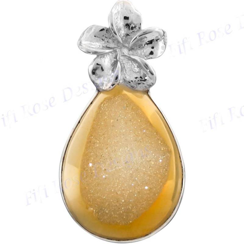 "1 3/8 "Tropfen Pink Azalee Titanium Druzy Drusy 925 Sterling Silber Anhänger." von fifirosedesigns