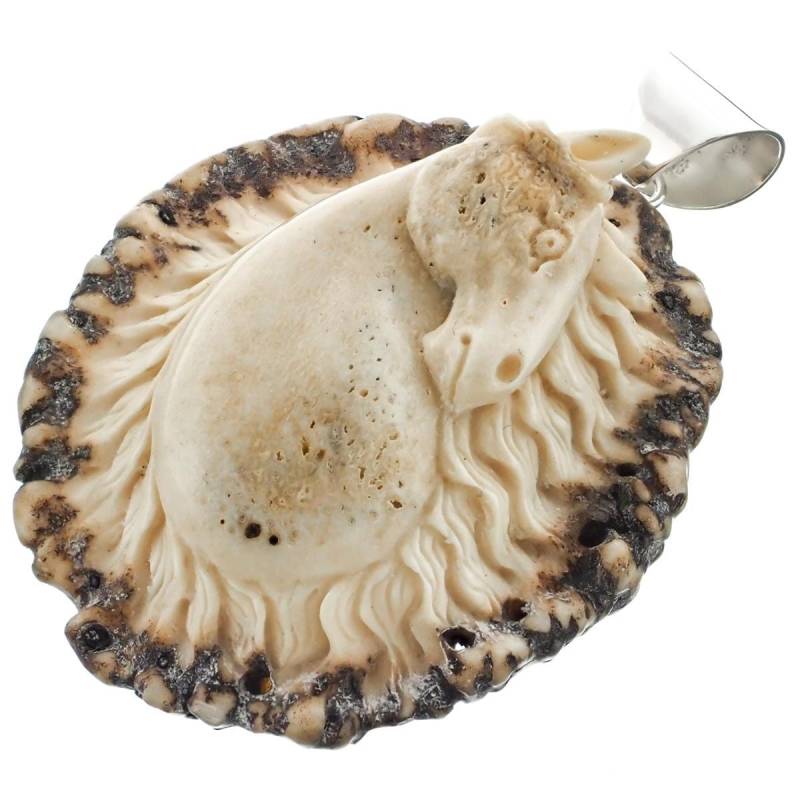 2 1/2 "Handgeschnitzte Pferd Reiter Hirsch Geweih Burr 925 Sterling Silber Anhänger von fifirosedesigns