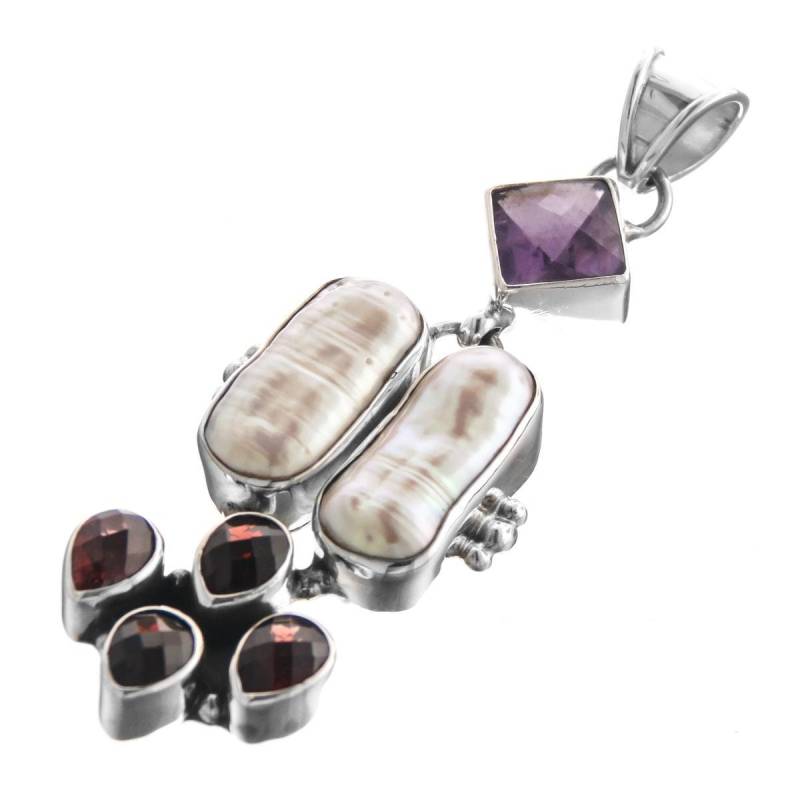 2 3/16 "Wunderschöner Amethyst-Roter Granat Biwa Perle 925 Sterling Silber Anhänger von fifirosedesigns