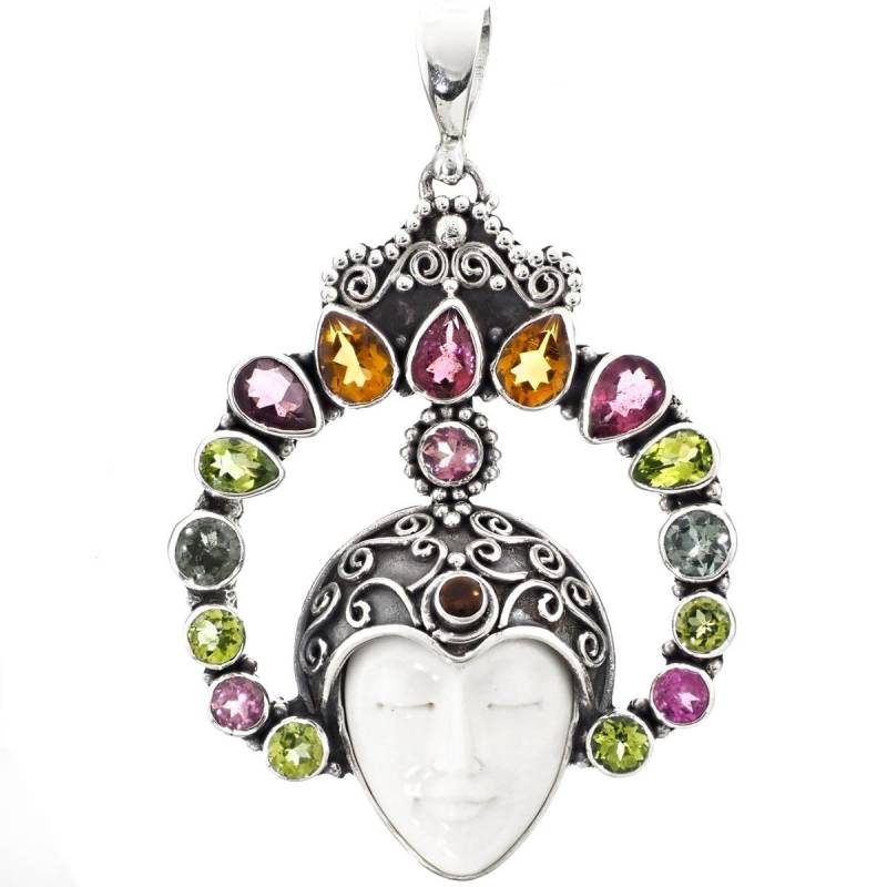 2 5/8 "Turmalin Peridot Citrin Göttin Bison Knochen 925 Sterling Silber Anhänger von fifirosedesigns