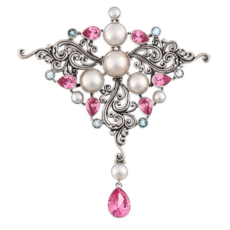 5 "Erheblich Weiße Mabe Perle Rosa Quarz Edelsteine 925 Sterling Silber Anhänger von fifirosedesigns