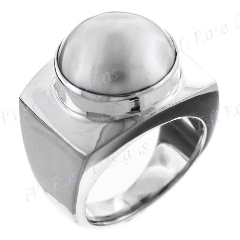 Erhabener Weißer Mabe Zuchtperle Handgemachter 925Er Sterling Silber Ring von fifirosedesigns