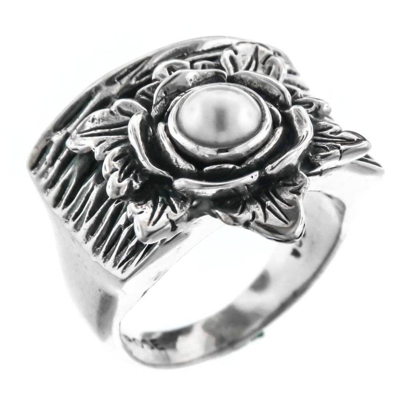 Fair Trade Weiße Biwa Perle 925 Sterling Silber Ring Gr. 7 von fifirosedesigns