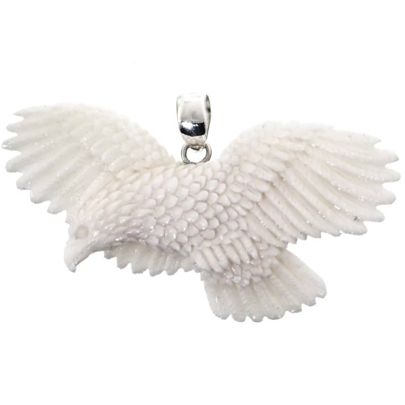 Hand Carving Fliegen Adler Bison Knochen 925 Sterling Silber Anhänger von fifirosedesigns