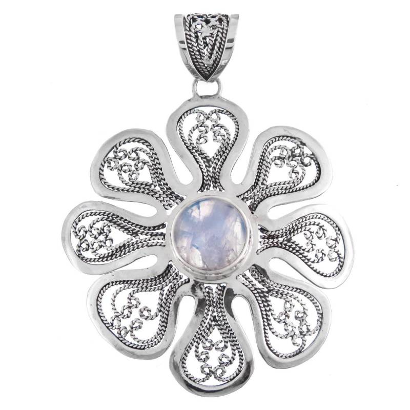 Handgefertigter Großer Mondstein 925 Sterling Silber Anhänger von fifirosedesigns
