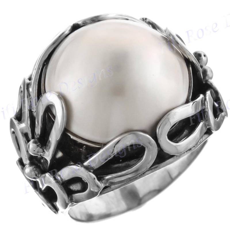 Handgemachte Weiße Mabe Zuchtperle 925 Sterling Silber Ring von fifirosedesigns