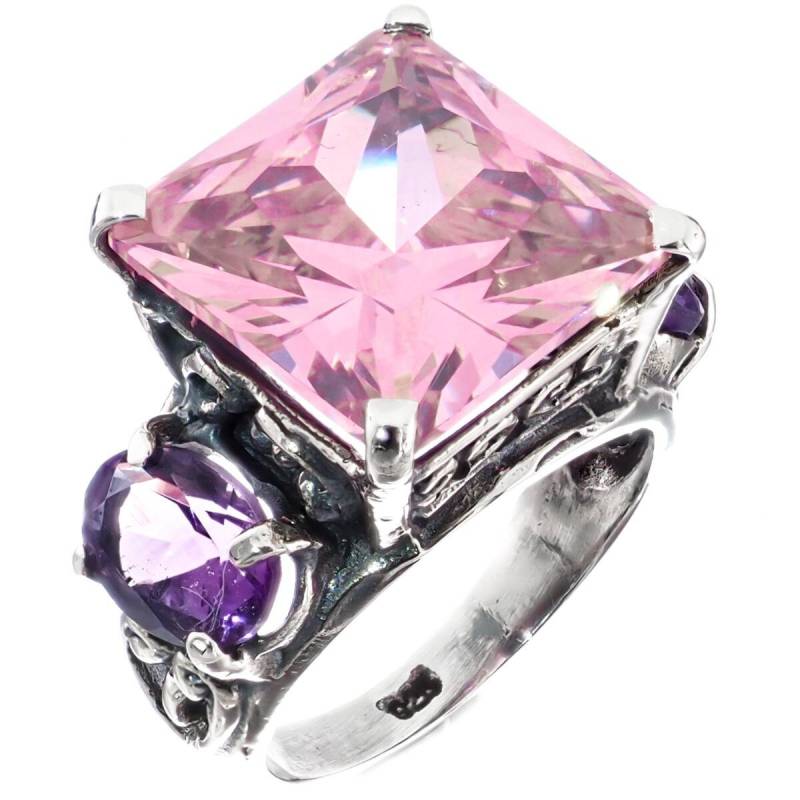 Kräftiger 14 Mm Pink Cz Amethyst 925 Sterling Silber Cocktail Ring von fifirosedesigns