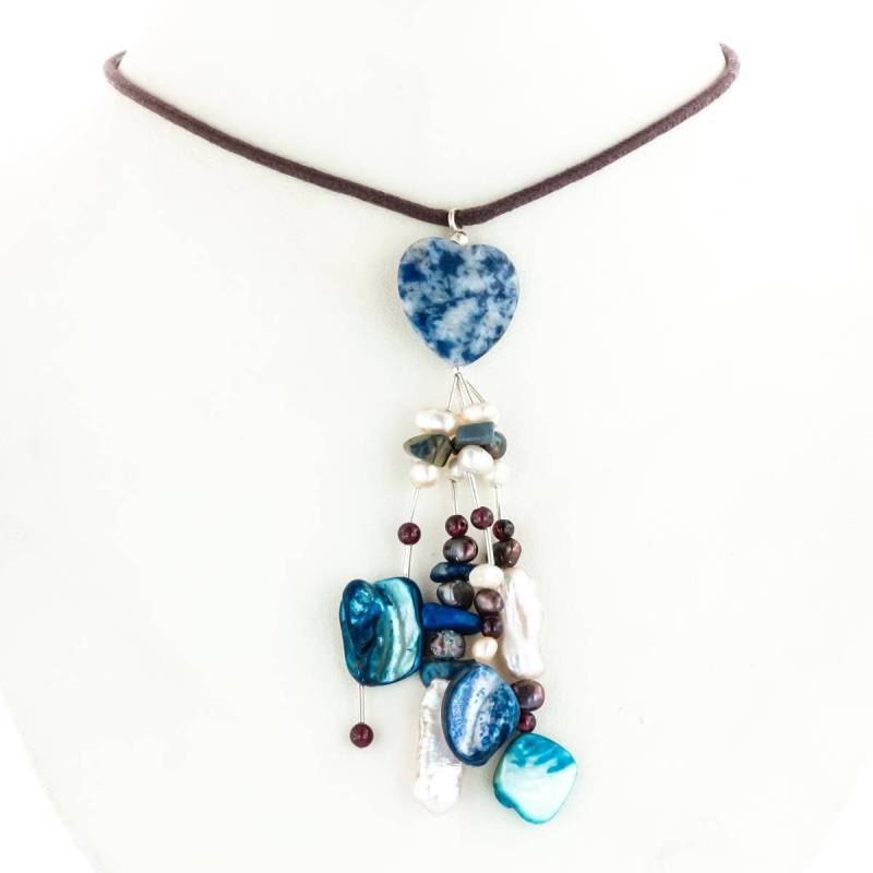 Opulente Sodalith Roten Granat % 26 Perlen 925 Sterling Silber Braun Seil Halskette von fifirosedesigns