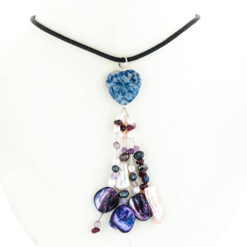 Opulente Sodalith Roten Granat % 26 Perlen 925 Sterling Silber Schwarz Seil Halskette von fifirosedesigns