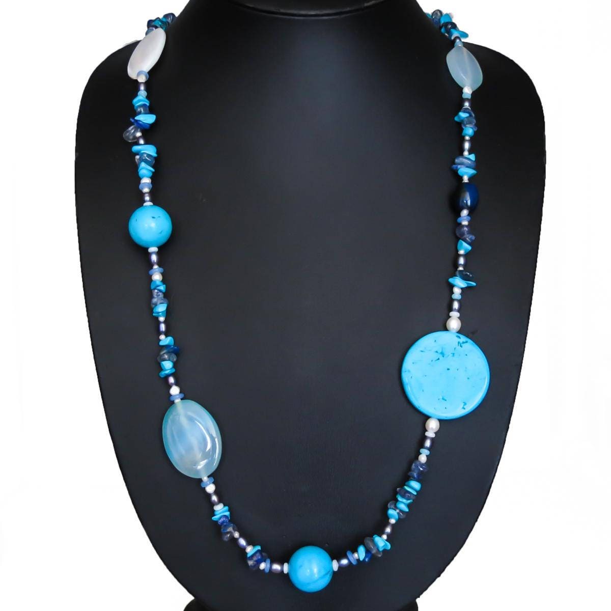 Türkis Lapis Edelstein 925 Sterling Silber 35 "Lange Halskette von fifirosedesigns