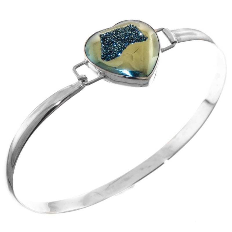 Uns-Gemachte 7 "Teardrop Top Notch Titanium Druzy Drusy 925 Sterling Silber Armreif von fifirosedesigns
