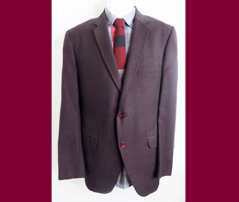 1950S Atomic Rockabilly/Schmales Revers Sportjacket Sportjacke Figurbetontes Rot-Burgunderrot Kariert Wolle Mint Adler L von fifisfinds