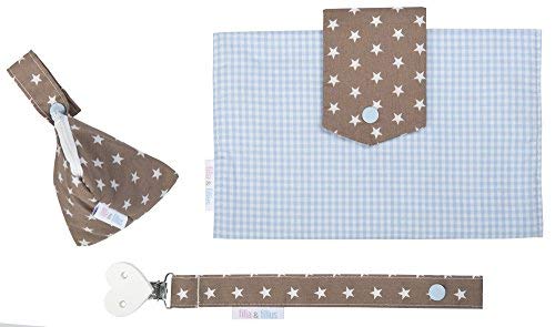 filia & filius® Windeltasche Set mit Schnullertasche und Schnullerband - Baby Wickeltasche für unterwegs (Vichy Blau) von filia & filius