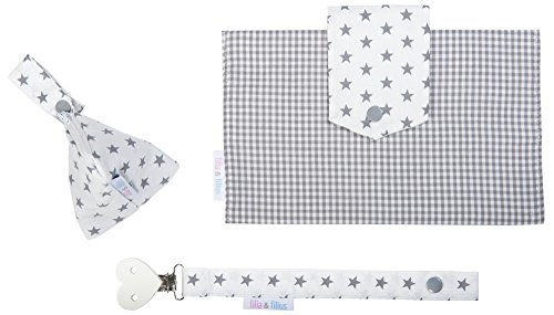 filia & filius® Windeltasche Set mit Schnullertasche und Schnullerband - Baby Wickeltasche für unterwegs (Vichy Grau) von filia & filius