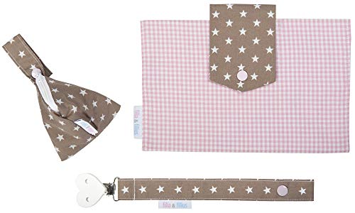 filia & filius® Windeltasche Set mit Schnullertasche und Schnullerband - Baby Wickeltasche für unterwegs (Vichy Rosa) von filia & filius