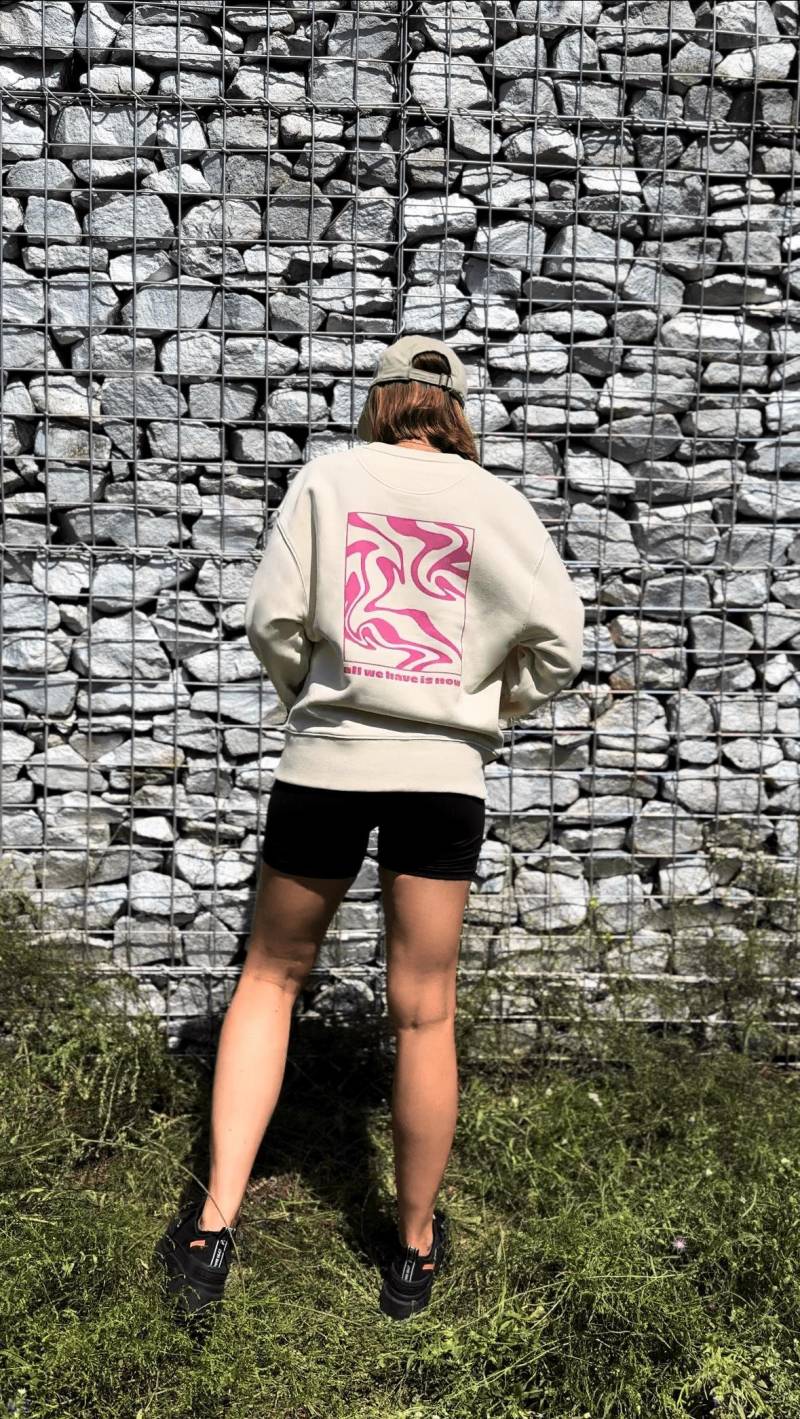 Oversized Statement Sweatshirt | All We Have Is Now Flowing Back Print Organic Cotton Relaxed Fit Unisex Oversized Statement Sweatshirt | All We Have Is Now Flowing Back Print Organic Cotton Relaxed Fit Unisex von fillthevoidwithcolor