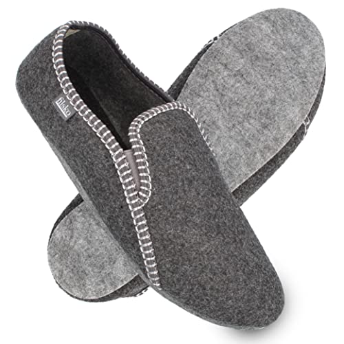 filsko® Balk - Filzpantoffeln - Filzhauschuhe stabiler Sitz - warm & bequem - leise dank Filzsohle - Fersenschutz - grau - 41 EU von filsko