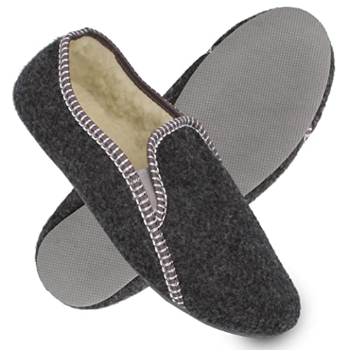 filsko® Balk - Filzpantoffeln mit Gummisohle - Filzhauschuhe gefüttert mit Schafwolle - warm & bequem - Fersenschutz - grau - 42 EU von filsko