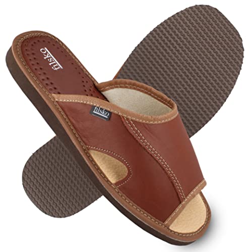 filsko® Bleik - Slippers Herren - halb offen - Eva Sohle - Naturleder - rutschfest - atmungsaktiv - braun - 47 EU von filsko