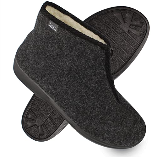 filsko® Edsele - Winter Hausschuhe Herren - weiche Fütterung aus Schafwolle - rutschfeste Sohle - mit Reißverschluss - grau - 40 EU von filsko