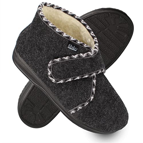 filsko® Hedlunda - Hausschuhe - Schafwolle - warm & weich - Klettverschluss - biegsam - grau/weiß - 37 EU von filsko