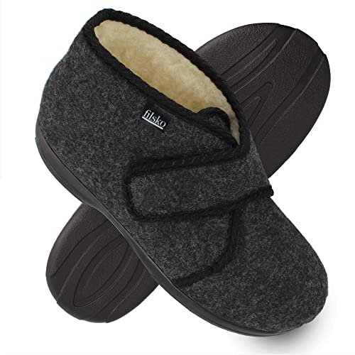 filsko® Hedlunda - Hausschuhe - Schafwolle - warm & weich - Klettverschluss - biegsam - grau - 43 EU von filsko