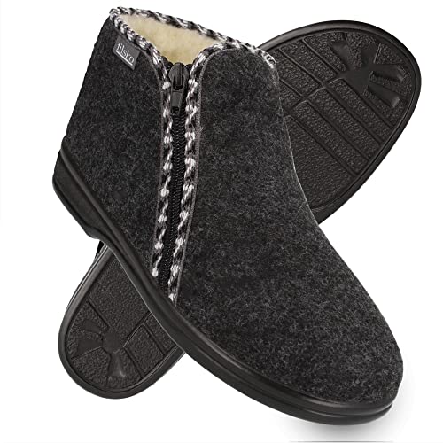 filsko® Kramfors - Winter Hausschuhe - weiche Fütterung aus Schafwolle - rutschfeste Sohle - mit Reißverschluss - nie wieder kalte Füße - biegsame Schuhvorderkappe - grau/weiß - 39 EU von filsko