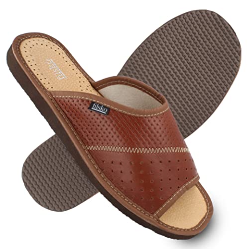 filsko® Louns - Slippers Herren - offen - EVA Sohle - Naturleder - rutschfest - atmungsaktiv - braun - 41 EU von filsko