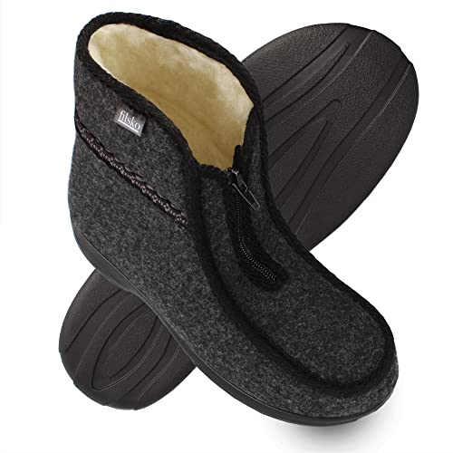 filsko® Norrland - Winter Hausschuhe Herren - weiche Fütterung aus Schafwolle - rutschfeste Sohle - mit Reißverschluss - nie wieder kalte Füße - biegsame Schuhvorderkappe - grau - 42 EU von filsko