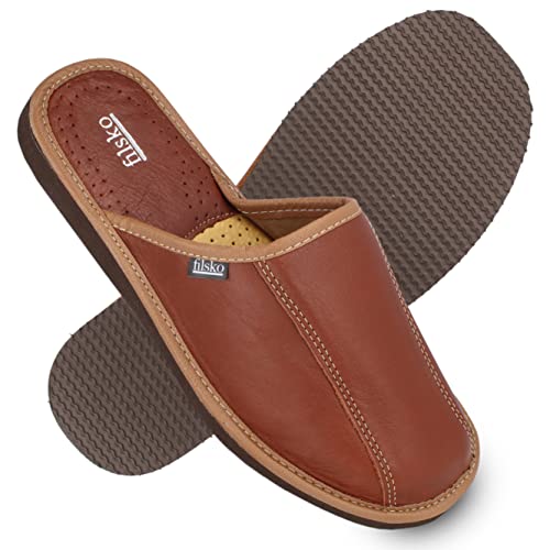 filsko® Tarm - Slippers Herren - geschlossen - Eva Sohle - Naturleder - rutschfest - atmungsaktiv - braun - 41 EU von filsko