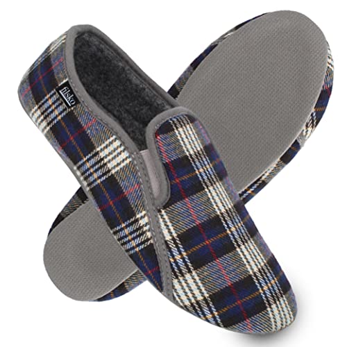 filsko® Vemb - Filzhausschuhe mit Gummisohle - leicht nur 77g! - flexibel durch Gummizug - mit Fersenschutz - blau kariert - 45 EU von filsko