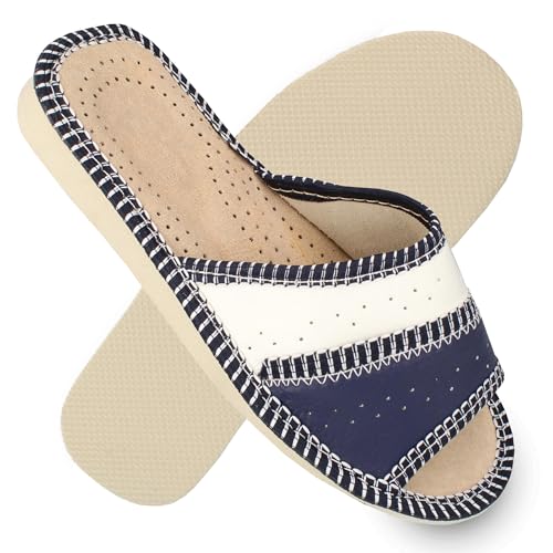 filsko Damen Pantoletten aus Rindsleder | blau Tvis | offene Hausschuhe | Innensohle aus weichem Echtleder | bequeme EVA-Sohle | EU-Schuhgröße 37 von filsko