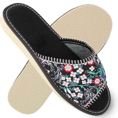 filsko Damen Pantoletten mit Buntem Blumenmuster | weiches Samtmaterial Malmedy | offene Hausschuhe | leicht am Fuß | Bequeme Eva-Sohle | EU-Schuhgröße 37 von filsko