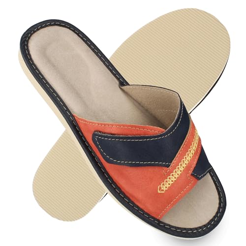filsko Damen Pantoletten mit Zier-Klettverschluss | orange-grau | Innensohle aus Echtleder Beja | offene Hausschuhe aus Kunstleder | EU-Schuhgröße 41 filsko Damen Pantoletten mit Zier-Klettverschluss | orange-grau | Innensohle aus Echtleder Beja | offene Hausschuhe aus Kunstleder | EU-Schuhgröße 41 von filsko