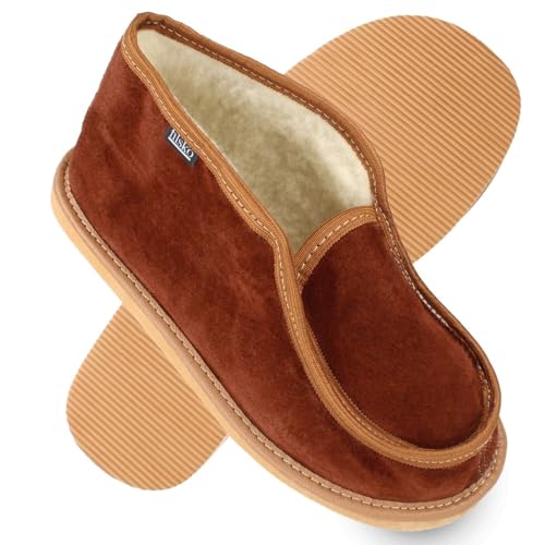 filsko Damen & Herren Hüttenschuhe Hausschuhe | Unisex | in braun Visby | Winterhausschuhe mit Schafwolle gefüttert | zum Schlupfen | reicht bis zum Knöchel | EU-Schuhgröße 43 von filsko