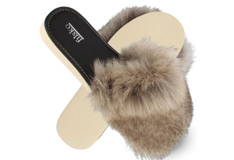 filsko Flauschige Damen Hausschuhe aus Plüschfell Hausschuh von filsko