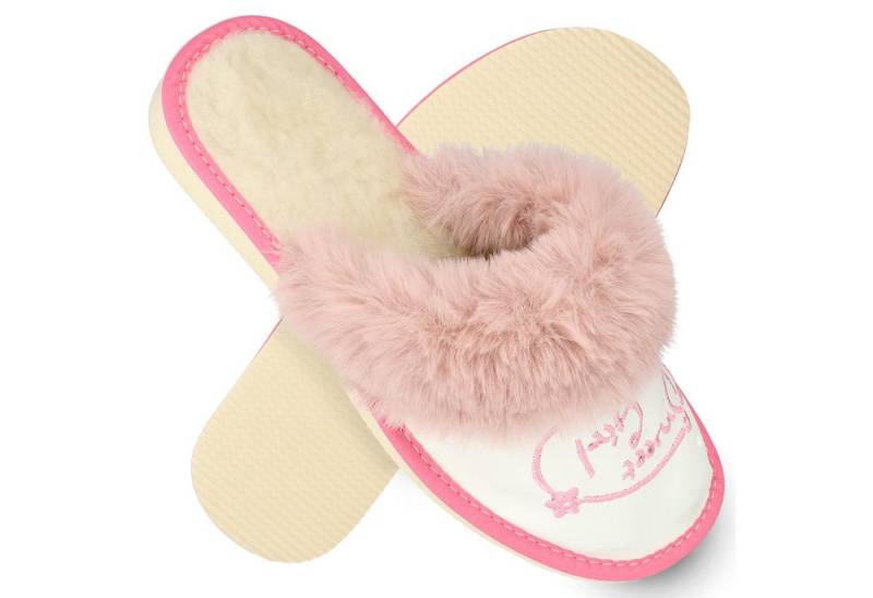 filsko Hausschuhe Damen mit Fell Rosa mit Stickerei Sweet Girl Hausschuh von filsko
