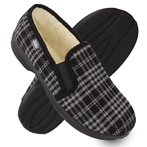 filsko Hausschuhe Herren - Filz Pantoffeln - Vemdalen Schafwolle gefüttert - Kariert - Größe 41 von filsko