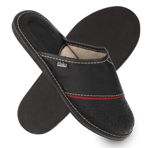 filsko Hausschuhe Herren - Leder Pantoffeln - Levice EVA Laufsohle - Schwarz - geschlossen - Größe 40 von filsko