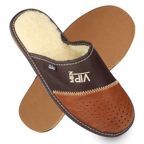 filsko Hausschuhe Herren - Pantoffeln - Gefüttert - mit VIP Stickerei - Monaco EVA Laufsohle - Braun - Größe 45 von filsko