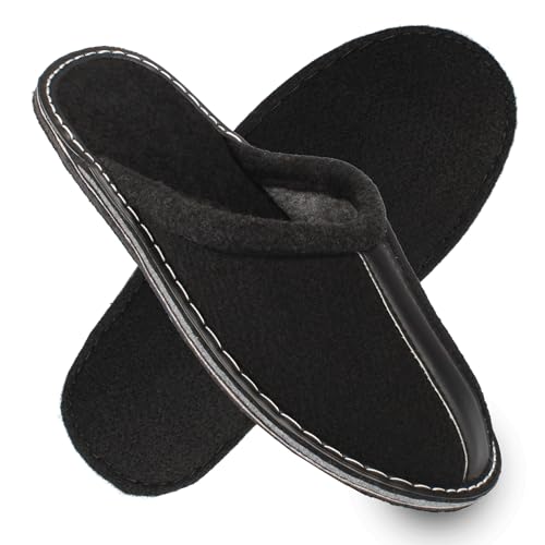 filsko Hausschuhe Herren - Pantoffeln - Lederstreifen - Ogre Laufsohle aus Filz - Größe 47 von filsko