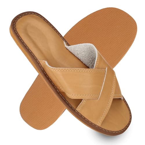 filsko Hausschuhe Herren - Pantoffeln aus Leder - Valencia EVA Laufsohle - Beige - Größe 42 von filsko