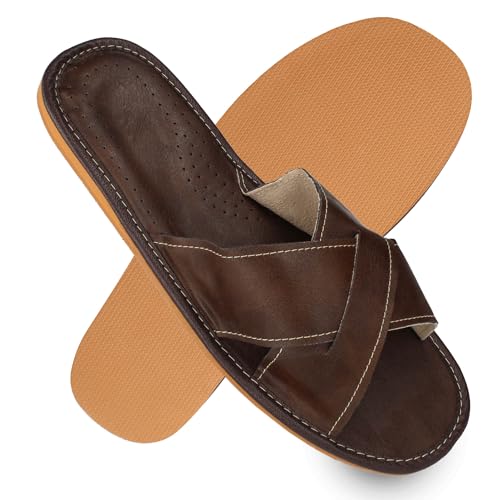 filsko Hausschuhe Herren - Pantoffeln aus Leder - Valencia EVA Laufsohle - Braun - Größe 43 von filsko