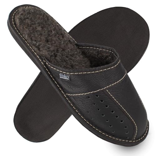 filsko Hausschuhe Herren - Pantoffeln - gefüttert - Wolmar EVA Laufsohle - Schwarz - mit Lüfftungslöchern - Größe 50 von filsko