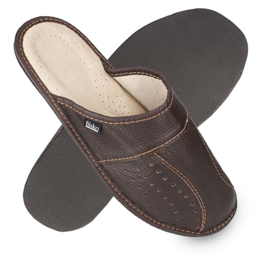filsko Hausschuhe Herren - Pantoffeln - ungefüttert - Danzig EVA Laufsohle - Braun - mit Lüfftungslöchern - Größe 45 von filsko
